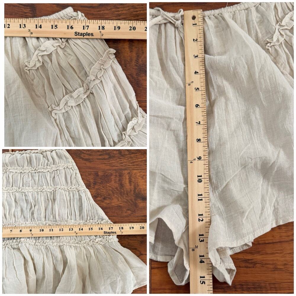 Free People Free- est Boho Gauze Ruffle Two Piece Set Beige Short/Top Cottage - Picture 6 of 8